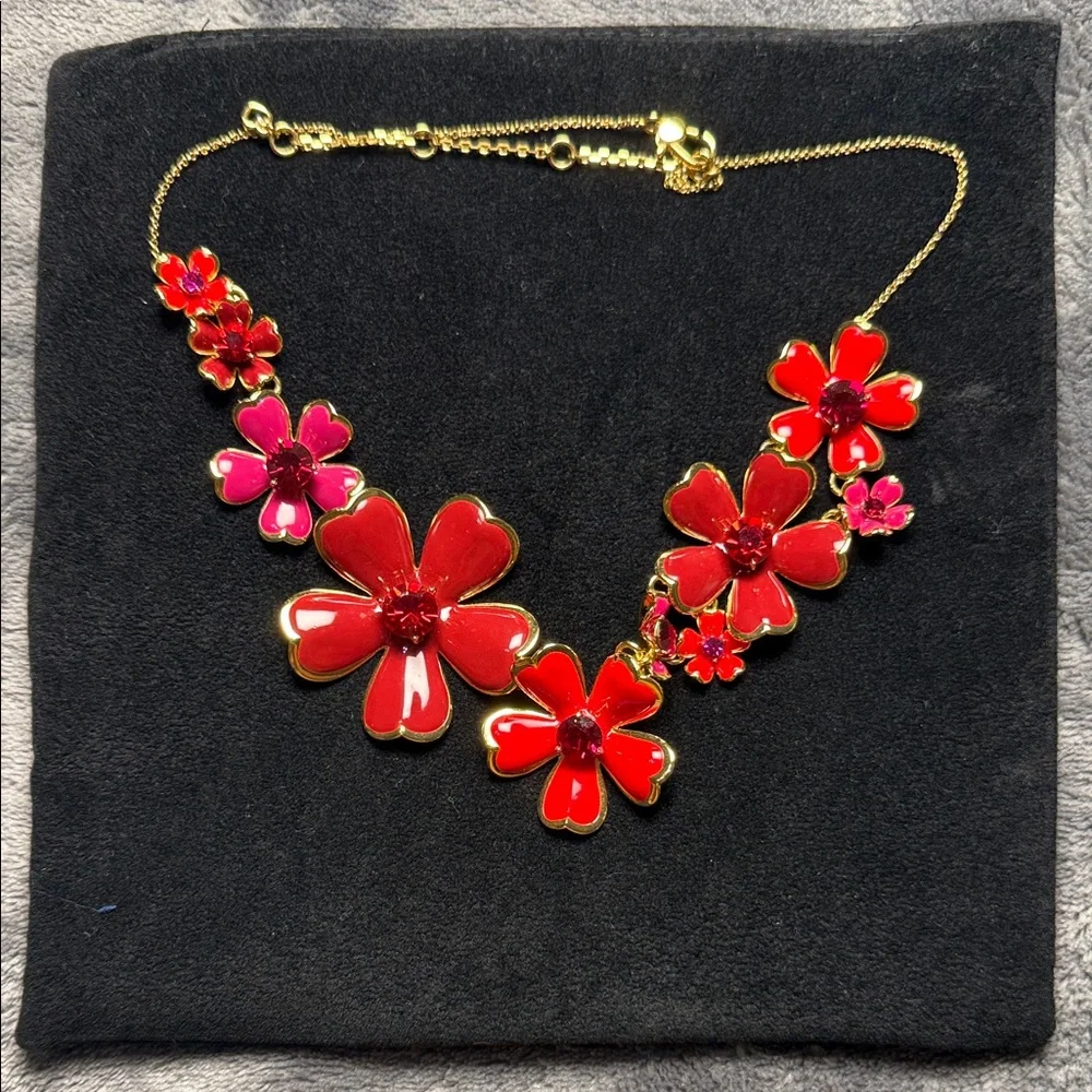 kate spade Red & Pink Enamel Floral Statement Necklace for Spring
